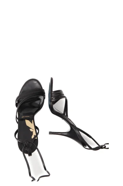 Kožni sandale na štiklu Patrizia Pepe crna