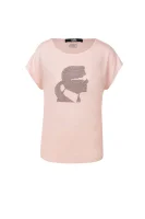T-shirt Rhinestone Head Karl Lagerfeld svijetloružičasta
